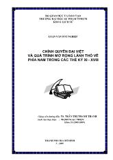 Luận văn Chính quyền Đại Việt và quá trình mở rộng lãnh thổ về phía nam trong các thế kỷ XI - XVIII