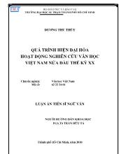 Luận văn Quá trình hiện đại hoá hoạt động nghiên cứu văn học Việt Nam nửa đầu thếkỷ XX