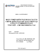 Khóa luận Hoàn thiện kiểm toán báo cáo tài chính - kiểm toán kế toán thuế tại Công ty TNHH kiểm toán Tâm Việt – chi nhánh Đồng Nai