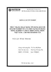 Khóa luận Thực trạng hoạt động tín dụng đối với doanh nghiệp vừa và nhỏ tại ngân hàng Nông Nghiệp và Phát triển nông thôn Việt Nam – Chi nhánh Bình Tân