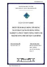 Luận văn Phân tích hoạt động tín dụng ngắn hạn tại ngân hàng nông nghiệp và phát triển nông thôn chi nhánh song phú-Huyện tâm bình