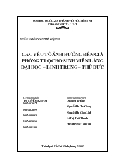 Đề tài Các yếu tố ảnh hưởng đến giá phòng trọ cho sinh viên làng đại học – linh trung – thủ đức