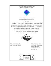 Luận văn Phân tích hiệu quả hoạt động tín dụng ngắn hạn tại ngân hàng nông nghiệp và phát triển nông thôn chi nhánh huyện Trần Văn Thời- Tỉnh Cà Mau năm 2006-2008