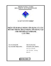 Luận văn Phân tích hoạt động tín dụng và các rủi ro trong hoạt động tín dụng tại chi nhánh Sacombank Cần Thơ