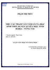 Luận văn Nhu cầu tham vấn tâm lí của học sinh trung học phổ thông huyện Xuyên Mộc, tỉnh Bà Rịa - Vũng Tàu