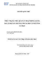 Luận văn Thực trạng việc quản lý hoạt động giảng dạy ở một số trường trung học cơ sở tỉnh Cà Mau