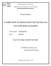 Luận văn Ý nghĩa hàm ẩn trong ngôn ngữ quảng cáo (trên cứ liệu quảng cáo mỹphẩm)