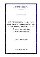 Luận văn Phân tích tác động của qui trình sản xuất nông nghiệp tốt (gap) trên cây rau đến hiệu quả sản xuất của nông dân xã nhuận đức huyện Củ Chi - Tp.HCM