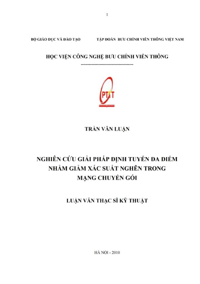 Luận văn Nghiên cứu giải pháp định tuyến đa điểm nhằm giảm xác suất nghẽn trong mạng chuyển gói