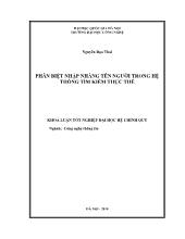 Luận văn Phân biệt nhập nhằng tên người trong hệ thống tìm kiếm thực thể