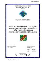 Đề tài Phân tích hoạt động tín dụng tại ngân hàng nông nghiệp và phát triển nông thôn chi nhánh Tân Hiệp- Kiên Giang