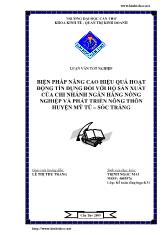 Luận văn Biện pháp nâng cao hiệu quả hoạt động tín dụng đối với hộ sản xuất của chi nhánh ngân hàng nông nghiệp và phát triển nông thôn huyện Mỹ Tú – Sóc Trăng