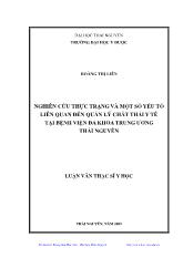 Luận văn Nghiên cứu thực trạng và một số yếu tố liên quan đến quản lý chất thải y tế tại bệnh viện đa khoa trung ương Thái Nguyên