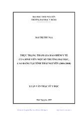 Luận văn Thực trạng tham gia bảo hiểm y tế của sinh viên một số trường đại học, cao đẳng tại tỉnh Thái Nguyên (2006-2008)