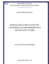 Luận văn Đánh giá chất lượng nguồn nước cấp sinh hoạt tại trạm bơm bến than nhà máy nước Tân Hiệp