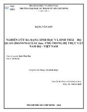 Luận văn Nghiên cứu đa dạng sinh học và sinh thái họ quao (bignoniaceae juss. 1789) trong hệ thực vật nam bộ - Việt Nam