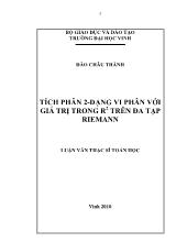 Luận văn Tích phân 2 dạng vi phân với giá trị trong R2 trên đa tạp Riemann
