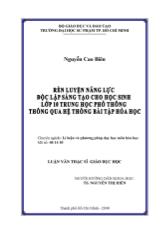 Luận văn Rèn luyện năng lực độc lập sáng tạo cho học sinh lớp 10 trung học phổ thông thông qua hệ thống bài tập hóa học