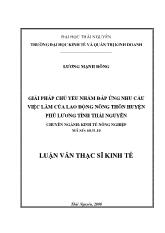 Luận văn Giải pháp chủ yếu nhằm đáp ứng nhu cầu việc làm của lao động nông thôn huyện Phú Lương, tỉnh Thái Nguyên