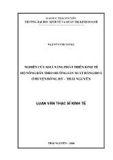 Luận văn Nghiên cứu khả năng phát triển kinh tế hộ nông dân theo hướng sản xuất hàng hóa ở huyện Đồng Hủy - Thái Nguyên