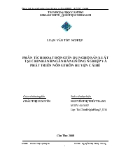 Luận văn Phân tích hoạt động tín dụng hộ sản xuất tại chi nhánh ngân hàng nông nghiệp và phát triển nông thôn huyện Cái Bè