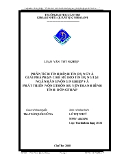 Luận văn Phân tích tình hình tín dụng và giải pháp hạn chế rủi ro tín dụng tại ngân hàng nông nghiệp và phát triển nông thôn huyện thanh bình tỉnh Đồng Tháp