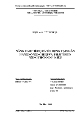 Luận văn Nâng cao hiệu quả hoạt động tín dụng tại NHNN & PTNT Ninh Kiều