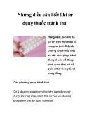 Những điều cần biết khi sử dụng thuốc tránh thai